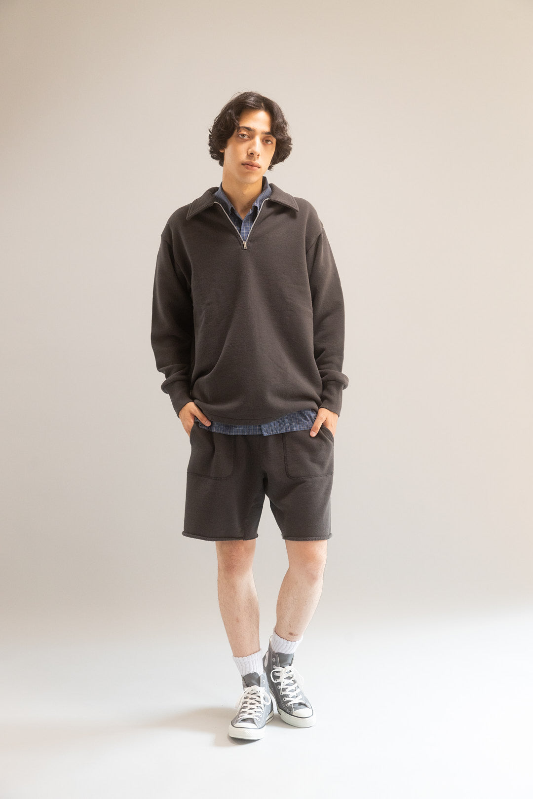 ROUGH HALF ZIP SWEAT SHIRT (BLACK)