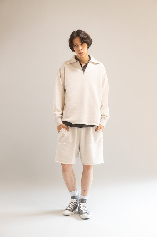 ROUGH HALF ZIP SWEAT SHIRT (OATMEAL)